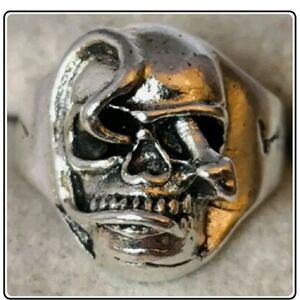 Silver Skull Ring Signet Biker Skull Demon Devil Snake Unisex Size 6/7
